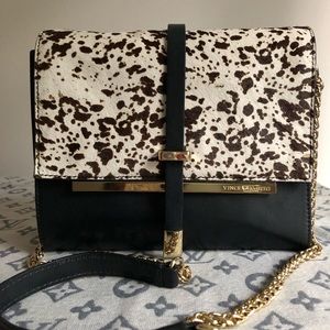 Vince Camuto Black, Gold, and Faux Calf Skin Bag